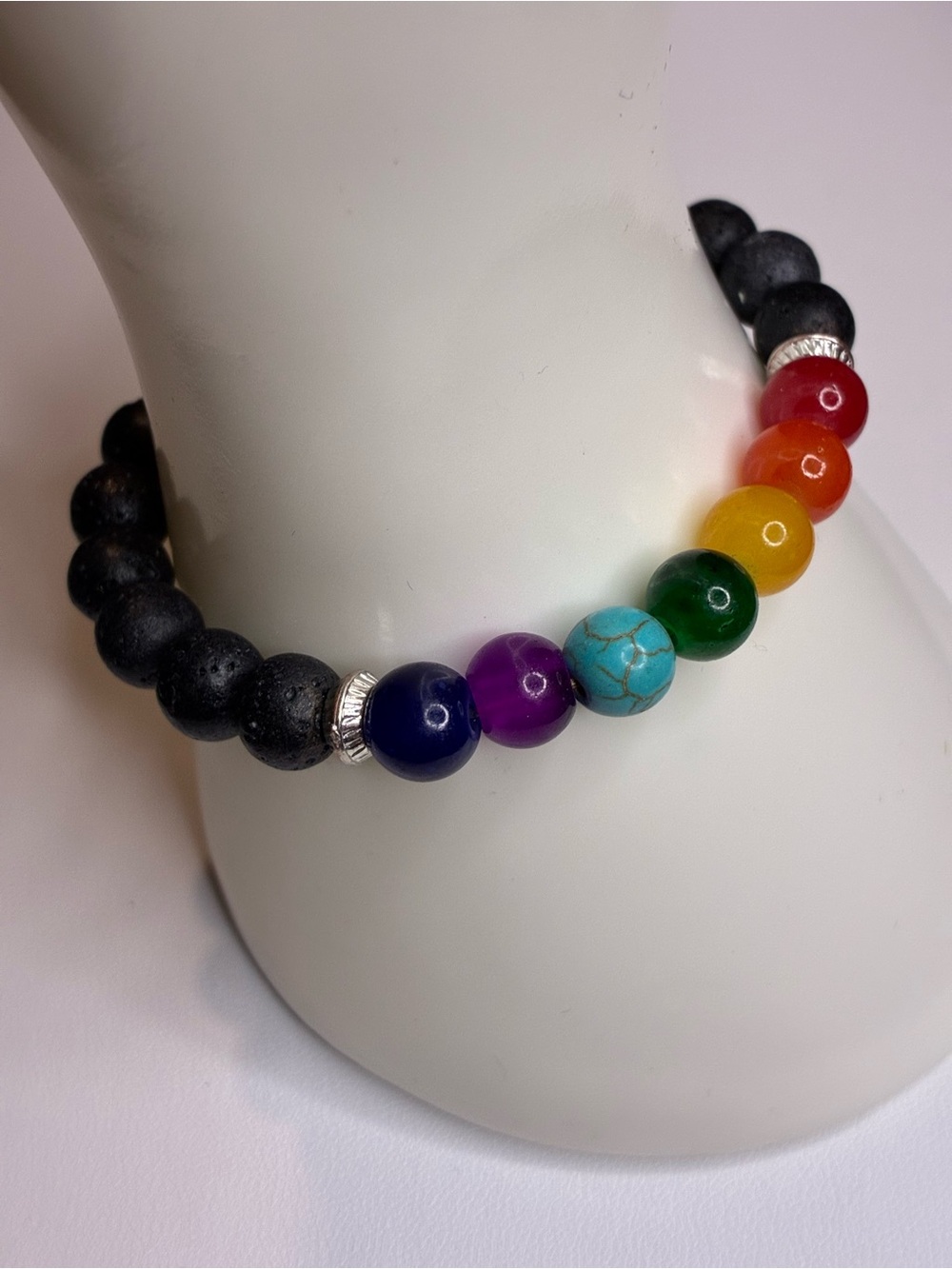 Multicolor Chakra Lava Bead Stretch Bracelet